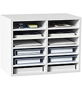 VEVOR Literature Organizers, 12 Compartments Office Mailbox with Adjustable Shelves, Wood Literat...