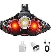 BORUIT Headlamp with Red Light, USB C Rechargeable LED Head Lamp, 3 Modes Super Bright Hiking Hea...