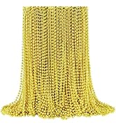 SHAOQINLIN 144 Pcs 33 Inch 7 mm Metallic Gold Bead Necklaces, Mardi Gras Party Beads Necklace Jun...
