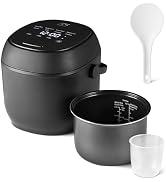 Basics Rice Cooker Small 3-Cup Uncooked 6-Cup Cooked, Micom With Fuzzy Logic, Ceramic Non-...