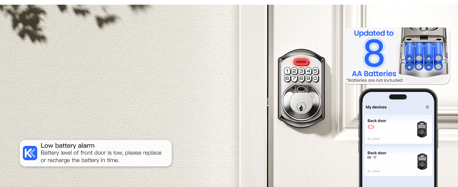 5 ways to lock: via app, fingerprint, one-touch lock, backup key, or auto-lock
