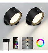 AMETHEUS Wall Mounted Lights, 2 Pack Rechargeable RGB Color Changing Light, 3 Color Temps & Remot...