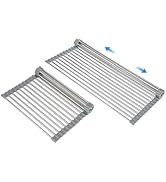 Large Expandable Roll Up Dish Drying Rack, Heat-Resistant Dish Drainer for Stainless Steel Sinks,...