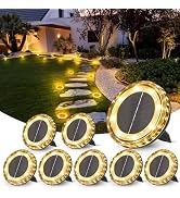 QIHANS 8 Pack Solar Ground Lights Outdoor, 8 LED Solar Disk Lights, IP65 Waterproof Long Lasting ...