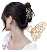 Gold Butterfly Metal Hair Claw Clips, Lady Thick Hair Barrette, Non-slip Hollow Hair Jaw Clamp Cl...