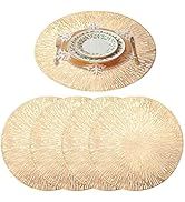 GIVERARE Placemats Set of 4, Round Heat-Resistant Vinyl Placemat, 15 inch Non-Slip Washable PVC T...