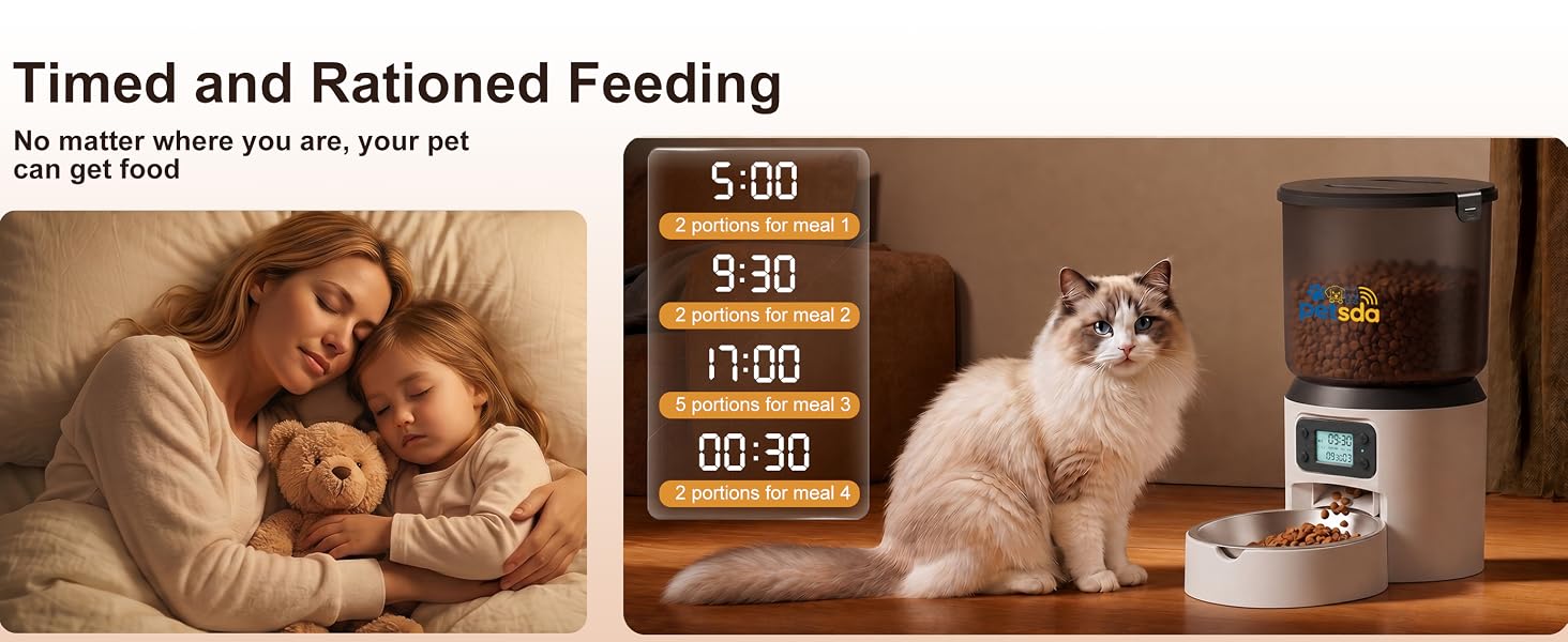 Automatic Cat Feeders, 4L Timed Cat Dry Food Dispenser Auto Pet Feeder Portion Control 9 Meals Day