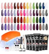 Modelones Poly Gel Nail Kit 30 Colors with 8 W Nail Lamp Pink Yellow Golden Nude Nail Forms Slip ...