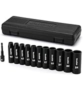 TecoTek 12 Pieces 1/2-Inch Drive Deep 12-Point Metric Impact Socket Set, Cr-V, 10mm to 24mm, Dril...