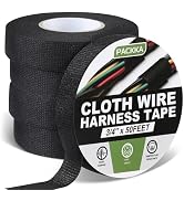 PACKKA Wire Harness Tape 3/4” x 50’ (5 Rolls) Self-Adhesive Fabric Tape Black Electrical Tape for...