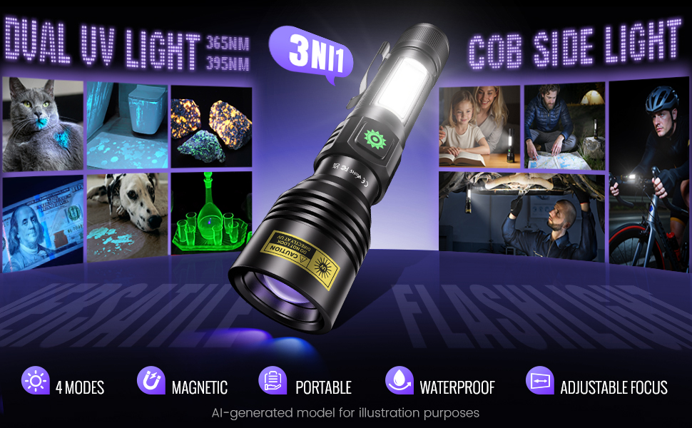 Dual UV Flashlight LED-365nm+395nm