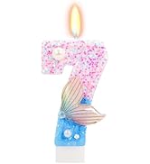 FAMGift Mermaid Birthday Candles - Glitter Number 7 Candle for Mermaid Cake Topper, 7th Birthday ...