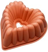 Fchil 10 Inch Heart Fluted Cake Molds for Baking, Nonstick Silicone Buntz Pan for Jello Desserts,...