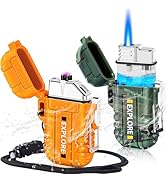 LcFun 2 Pack Waterproof Outdoor Lighter, Windproof Torch Lighters Butane Refillable, Electric Dua...