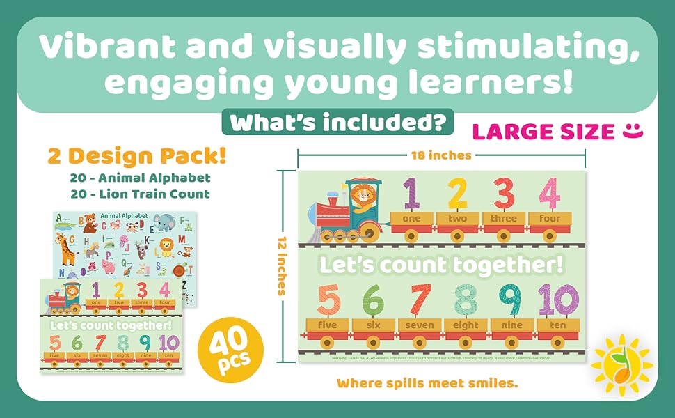 Disposable Placemats ABC Set 1 what's included