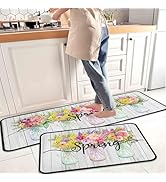Vases Flowers Spring Decorative Kitchen Rugs Set of 2, Home Decor Non-Slip Floor Mat, Holiday Kit...