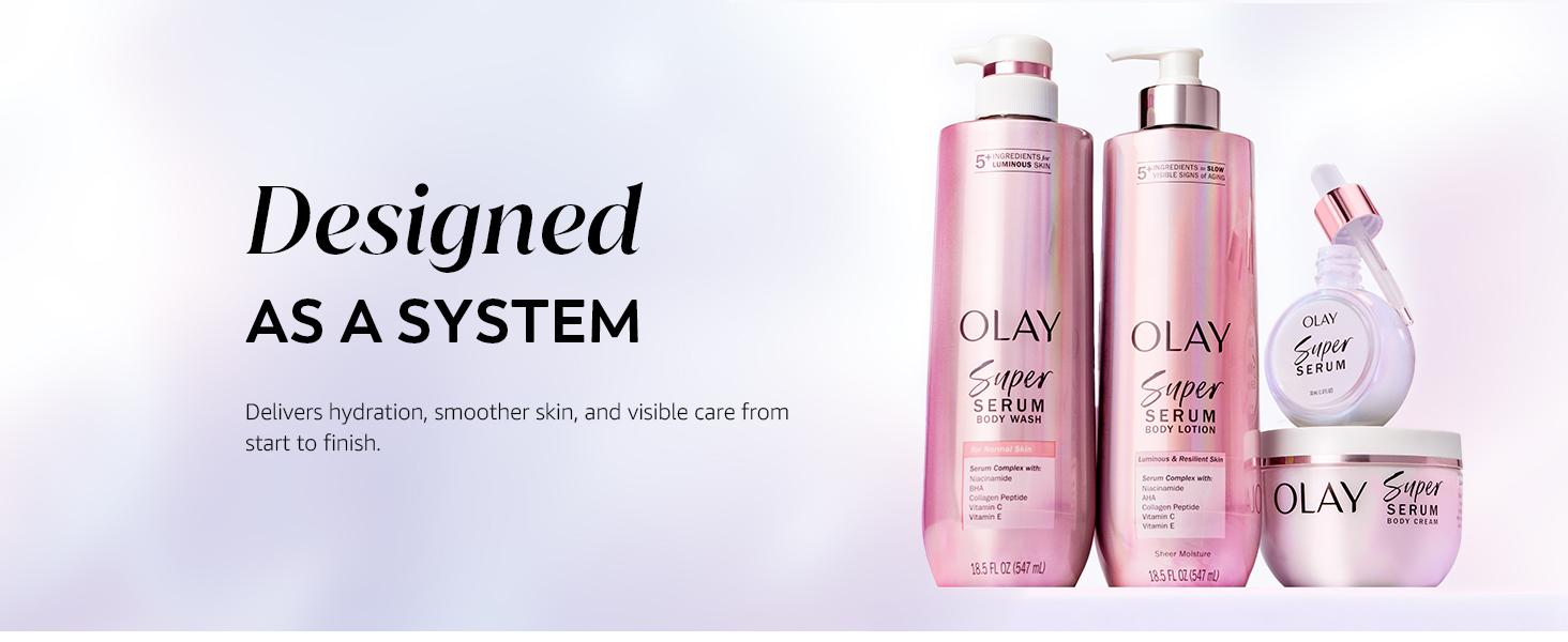 Olay Super Serum products placed against purple background