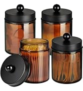 Amolliar Amber Glass Qtip Holder, Apothecary Jars with Matte Black Metal Lid & Stickers-Bathroom ...