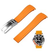 Juntan 20mm 22mm Curved End Rubber Watch Band, Tapered Silicone Curved Replacement Watch Strap fo...