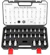 TOMMARS 26-PC Torx Socket Set, Torx Star Tamper Proof Security Bit Socket Set 1/4", 3/8", 1/2" Dr...