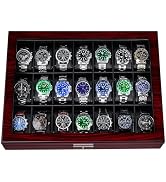 ANWBROAD 21 Slot Watch Cases for Men Watch Box with Large Glass Lid Lockable Wood Watch Display C...