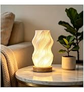 TSKVT Small Bedside Lamp, 3D Printed Mini Table Lamp, Vintage Mini Table Night Light with Wood Ba...