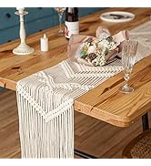 Mkono 100 Inches Boho Macrame Table Runner Woven Thanksgiving Christmas Party Decor Handmade Line...