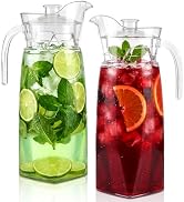Elsjoy 2 Pack 42 oz Plastic Pitcher with Lid, Clear Acrylic Water Pitcher Unbreakable Beverage Dr...