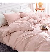 NEXHOME PRO Duvet Cover Set Queen Size Linen Feel Textured Organic Natural 100% Washed Cotton Duv...