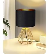 GOEBLESON Black and Gold Table Lamp,12.6" Small Bedside Lamp with Bulb | Black Velvet Lampshade &...