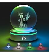 L LOHAS LED 3D Crystal Ball Night Light-Laser Engraved Floral with Silver Base, RGB 4-Color Chang...
