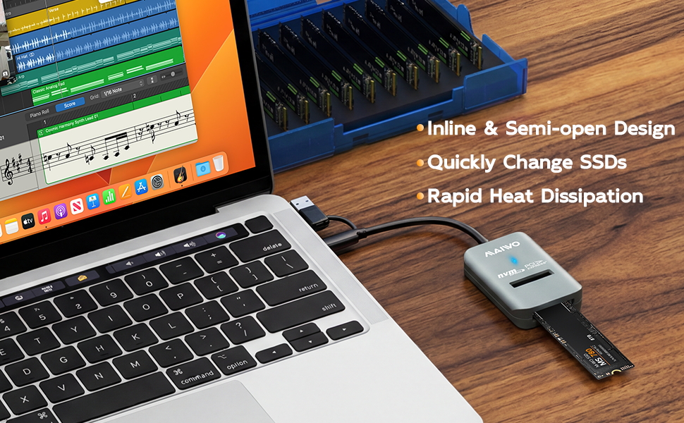 external hard drive enclosure works as an M.2 NVMe to USB-C & USB-A adapter