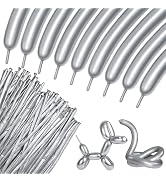 100Pcs 260 Balloons Metallic Silver Long Balloons for balloon animals, silver Skinny Latex Twisti...