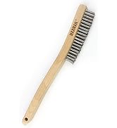 Wire Brush,Stainless Steel Wire Scratch Brush for Cleaning Rust with 14" Long Curved Beechwood Ha...