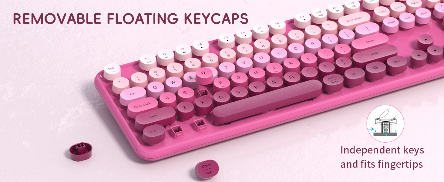 Wireless Keyboard Mouse Combo 2.4Ghz Cute Colorful 104 Keys Full Size Retro Typewriter