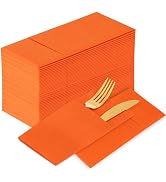 KAMMAK Napkins Disposbale 100 Pack Orange Cloth like Paper Dinner Napkins with Pocket Folded Wedd...