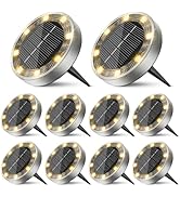 inkgear 10 Pack Solar Ground Lights Outdoor, 8 LED Mini Flat Solar Disk Lights, IP65 Waterproof A...