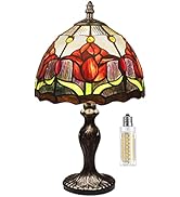 MIAOKE Stained Glass Table Lamp,Stained Glass Crystal Bead Style Table Light, Handmade Desk Bedsi...
