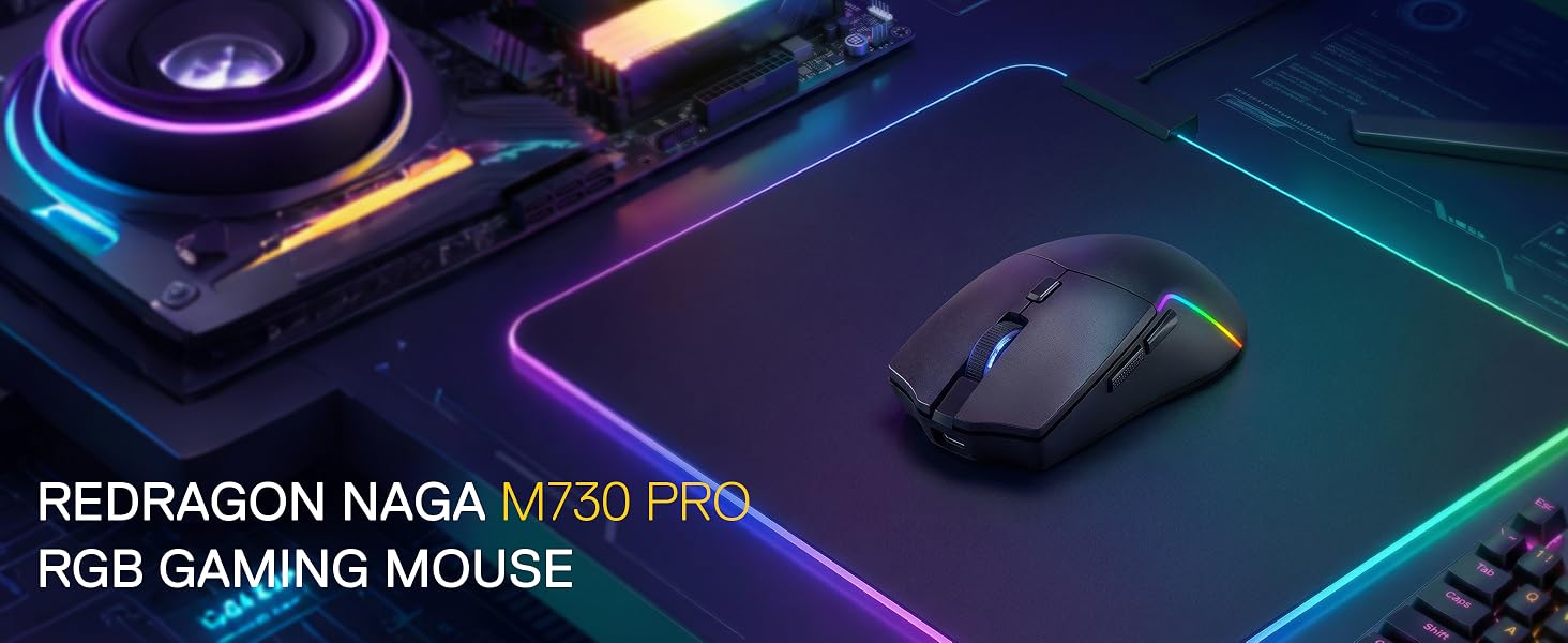 Redragon M730 Pro wireless mouse with RGB for PC gaming delivers lightweight cable-free control