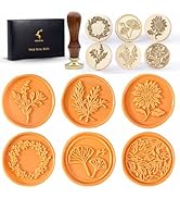 Wax Seal Stamp Set, 6 pcs Brass Head Wax Stamp & 1 Wooden Handle, 6 Botanical Designs (Rosemary, ...