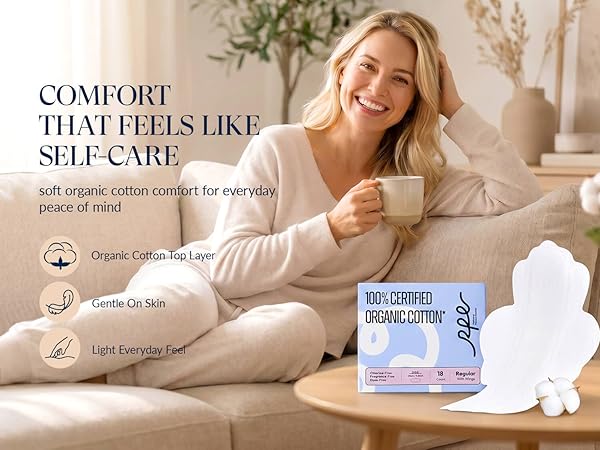 RPE Life organic pads with wings for light everyday feel and self-care comfort.