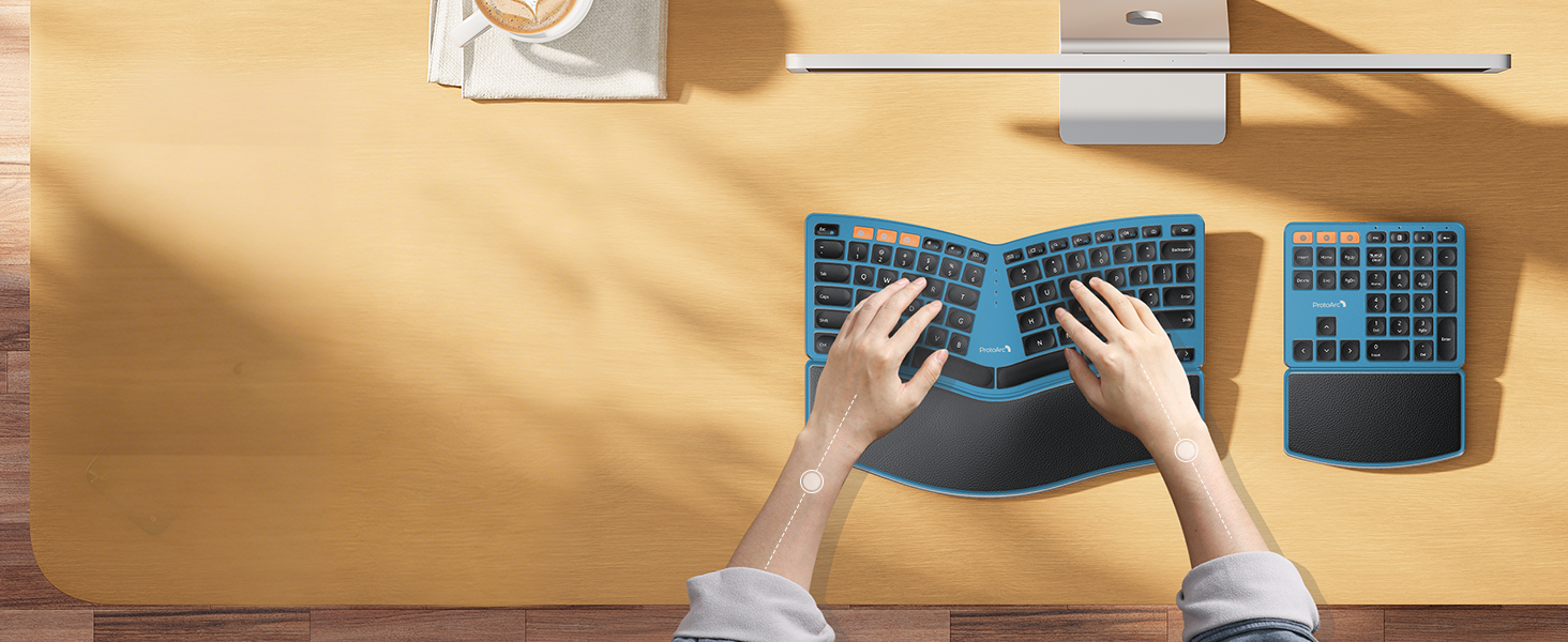 Ergonomic Keyboard with number pad - black blue A+ (12)