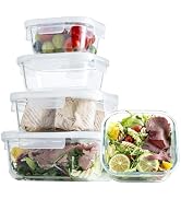JGKYLDZ Airtight Glass Food Storage Containers with Lids (4-Piece Set) - Leakproof BPA-Free Glass...