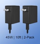 2-Pack Charger for Nintendo Switch, 45W AC Adapter Fast Charging with 2-Pack 10ft Detachable USB ...