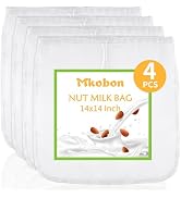 XXL 4 Pcs Food Grade Nut Milk Bag Reusable, Grade 100, 14" x 14" Nut Bag Strainer, Fine Mesh Nylo...