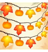 Fall Decor - 12Ft 20 LED Maple Leaf Pumpkin String Lights Plug in, 3D Fall String Lights Orange Y...