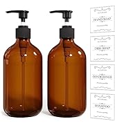 2PCS Amber Dish Soap Dispenser for Kitchen (16 Oz), Brown Hand Soap Dispenser for Bathroom, Plast...