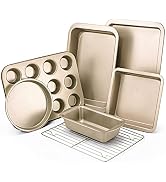 KITESSENSU Baking Pans Sets, Nonstick Bakeware Set 8-Piece with Round/Square Cake Pan, Loaf Pan, ...