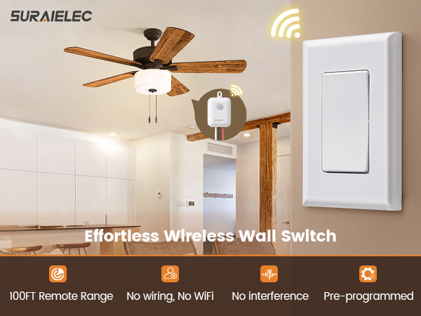 SURAIELEC Wireless Light Switch and Receiver Kit, Wall Switch