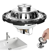Universal Bathroom Sink Stopper with Metal Visible Top Hair Catcher, Upgraded Stainless Steel Fil...